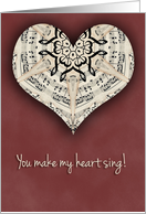 You Make My Heart Sing Heart Shaped Kaleidoscope Made of Music card