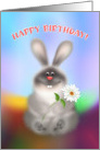 Rabbit with Flower. Soft, warm, tender, puffy, funny rabbit is happy to have that huge, juicy carrot. Cartoon digital illustration. card