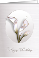 Calla flowers framed with light and shadow, 3-d digital illustration. card