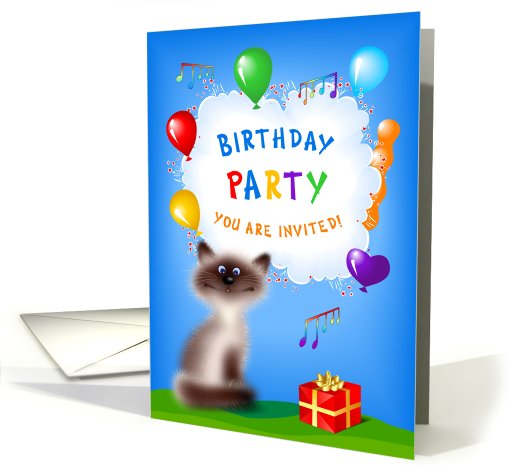 Cat with a Birthday Gift invitation card (451007)