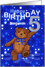 5th Birthday Dancing Teddy Bear for Boy, Custom Name card