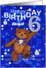 6th Birthday Dancing Teddy Bear for Girl, Custom Name card