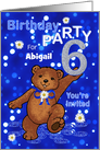 6th Birthday Teddy Bear Invitation for Girl, Custom Name card