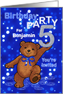 5th Birthday Teddy Bear Invitation for Boy, Custom Name card