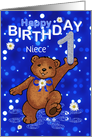 1st Birthday Dancing Teddy Bear for Niece card