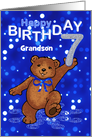 7th Birthday Dancing Teddy Bear for Grandson card
