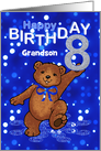 8th Birthday Dancing Teddy Bear for Grandson card