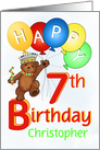 Happy 7th Birthday Royal Teddy Bear, Custom Name card