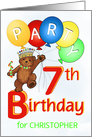 Royal Teddy Bear 7th Birthday Party Invitation, Custom Name card