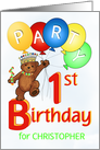 Royal Teddy Bear 1st Birthday Party Invitation, Custom Name card