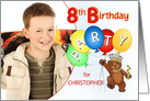 Royal Teddy Bear 8th Birthday Party Invitation, Custom Photo card