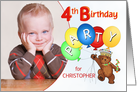 Royal Teddy Bear 4th Birthday Party Invitation, Custom Photo card