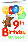 Happy 9th Birthday Royal Teddy Bear for Grandson card