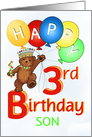 Happy 3rd Birthday Royal Teddy Bear for Son card