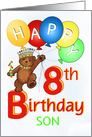 Happy 8th Birthday Royal Teddy Bear for Son card