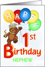 Happy 1st Birthday Royal Teddy Bear for Nephew card