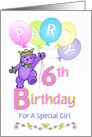 Purple Princess Bear 6th Birthday Party Invitation card