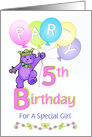 Purple Princess Bear 5th Birthday Party Invitation card