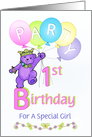 Purple Princess Bear 1st Birthday Party Invitation card