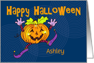 Happy Halloween Smiling Pumpkin, Custom Name card