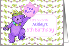 Teddy Bear 6th Birthday Tea Party Invitation, Custom Name card