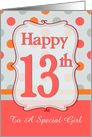 13th Birthday Polka dots for Girl, Custom Text card