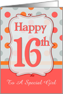 16th Birthday Polka dots for Girl, Custom Text card