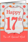 17th Birthday Polka dots for Girl, Custom Text card