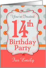 Polka-dotted Fun 14th Birthday Party Invitation with Custom Name card