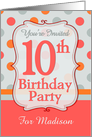 Polka-dotted Fun 10th Birthday Party Invitation with Custom Name card