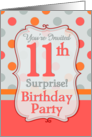 Polka-dotted Fun 11th Birthday Surprise Party Invitation card