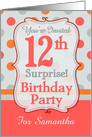 Polka-dotted Fun 12th Birthday Surprise Party Invitation, Custom Name card