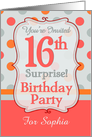Polka-dotted Fun 16th Birthday Surprise Party Invitation, Custom Name card