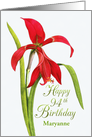 Jubilant Red Lily 94th Birthday Wishes, Custom Name card