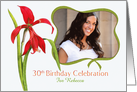 Elegant Red Lily 30th Birthday Party Invitation, Custom Photo and Name card