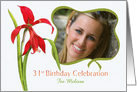 Elegant Red Lily 31st Birthday Party Invitation, Custom Photo and Name card