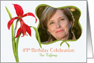 Elegant Red Lily 49th Birthday Party Invitation, Custom Photo and Name card