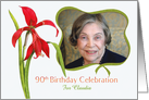 Lovely Red Lily 90th Birthday Party Invitation, Custom Photo and Name card