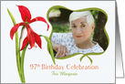 Lovely Red Lily 97th Birthday Party Invitation, Custom Photo and Name card