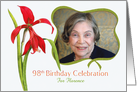 Lovely Red Lily 98th Birthday Party Invitation, Custom Photo and Name card