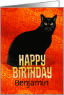 Birthday Handsome Black Cat Orange Lights Custom Name card