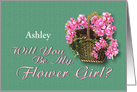 Custom Flower Girl Invitation Pink Flowers and Kitten card
