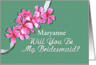 Custom Bridesmaid Invitation Pink Flowers Silver Highlights card