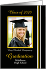 Graduation Announcement Black, Gold and White Photo Card