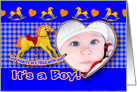 Boy Birth Announcement Photo Card Rocking Horse card