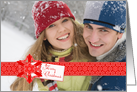 Red Lace Ribbon Christmas Photo Card