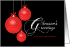 Season’s Greeting for Birth Mother, Red Lace Ornaments, Customizable card