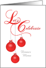 Custom Holiday Dinner Menu, Red Lace Ornaments card