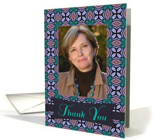 Bold Teal Floral Fractal Thank You, Custom Photo card (1058591)