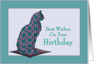 Teal Pattern Embellished Cat Birthday card